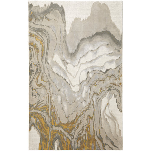 Etta Avenue™ Jordon Vanhorn Abstract Marble Print Rug Gray/Gold